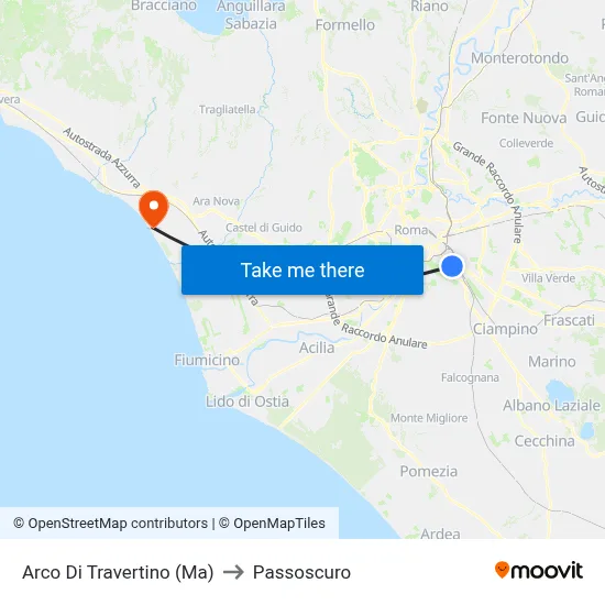 Arco Di Travertino (Metro A) to Passoscuro map