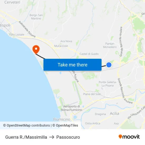 Guerra/Massimilla to Passoscuro map