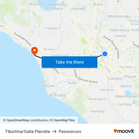 Tiburtina/Galla Placidia to Passoscuro map