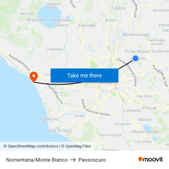 Nomentana/Monte Bianco to Passoscuro map
