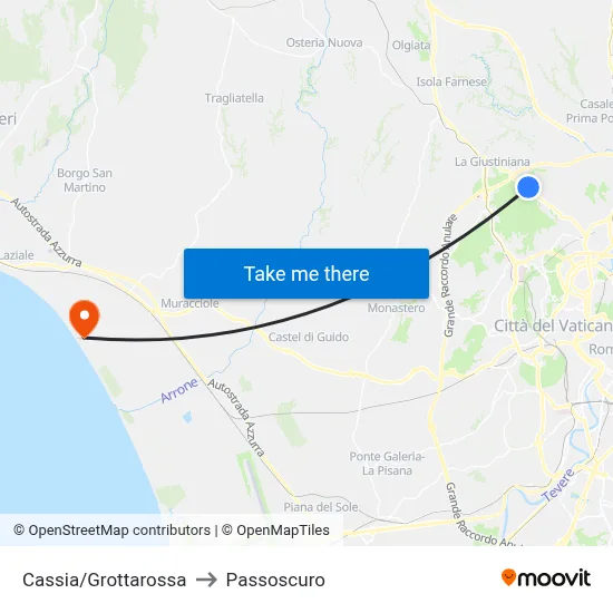 Cassia/Grottarossa to Passoscuro map