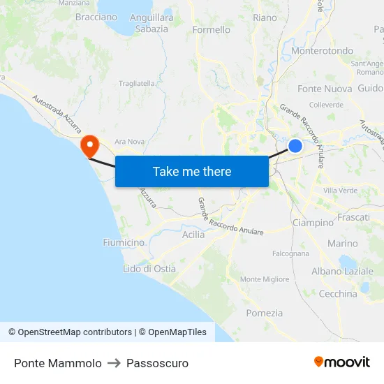 Ponte Mammolo to Passoscuro map