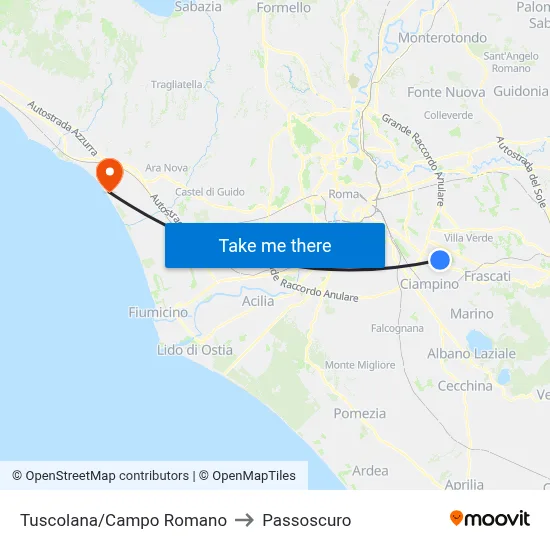 Tuscolana/Campo Romano to Passoscuro map
