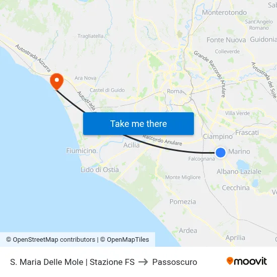 Santa Maria Delle Mole Railway Station to Passoscuro map