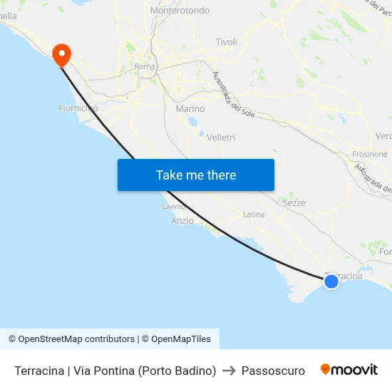 Terracina - Via Pontina (Porto Badino) to Passoscuro map