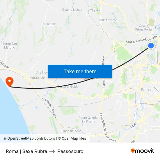 Rome Saxa Rubra to Passoscuro map