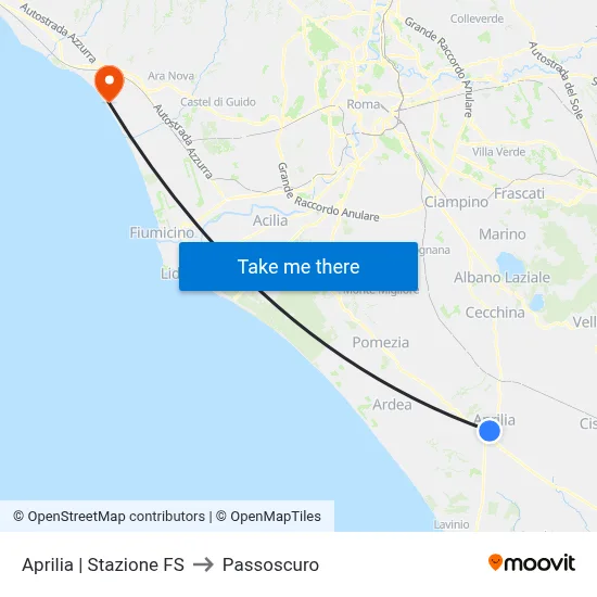 Aprilia | Railway Station to Passoscuro map