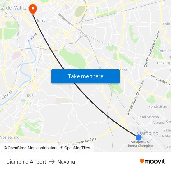 Ciampino Airport to Navona map