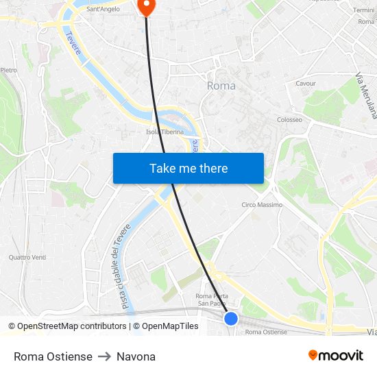 Roma Ostiense to Navona map