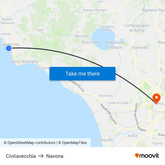 Civitavecchia to Navona map