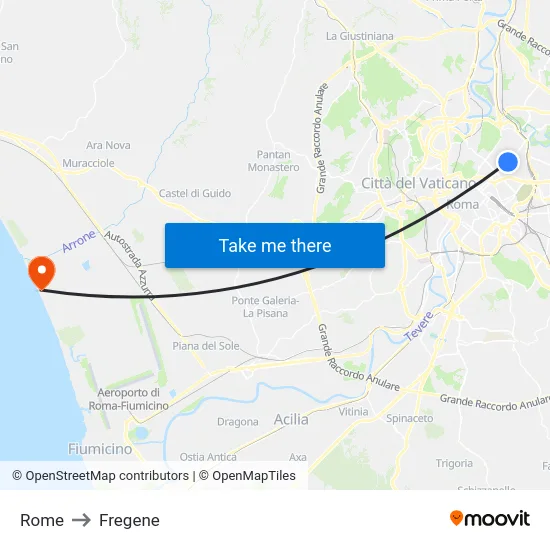 Rome to Fregene map