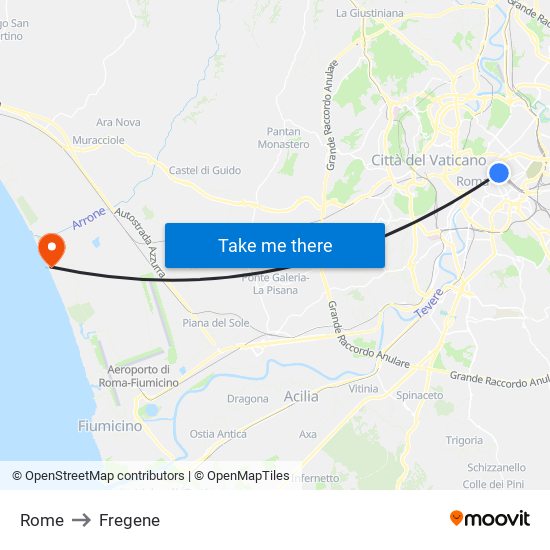 Rome to Fregene map