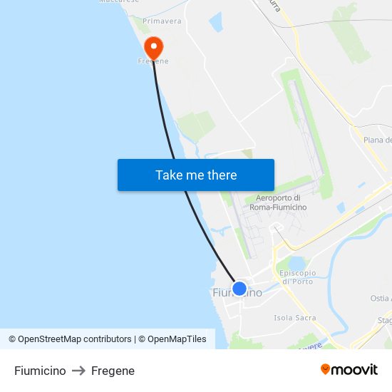 Fiumicino to Fregene map