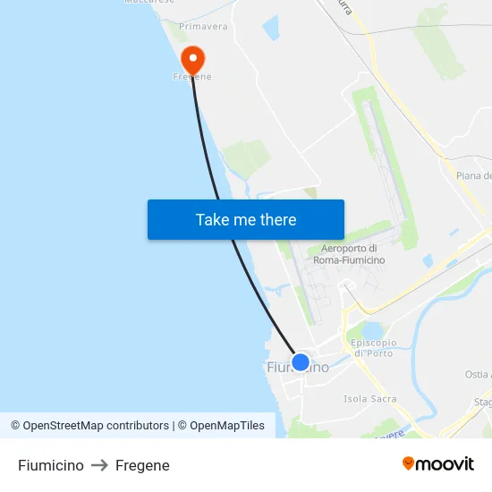 Fiumicino to Fregene map