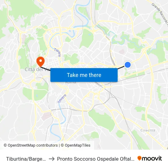 Tiburtina/Bargellini to Emergency Room Oftalmico Hospital map