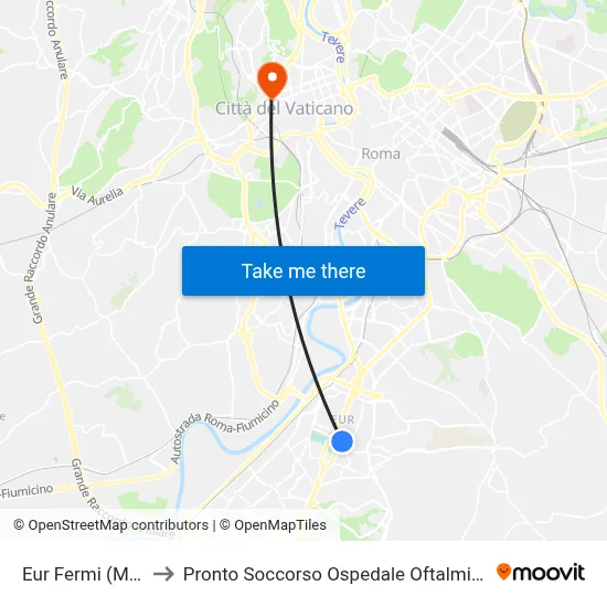 Eur Fermi (Metro B) to Emergency Room Oftalmico Hospital map