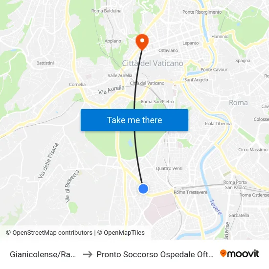 Gianicolense/Ravizza to Emergency Room Oftalmico Hospital map