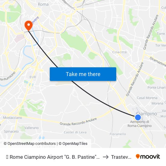 ✈ Rome Ciampino Airport "G. B. Pastine" (Cia) to Trastevere map