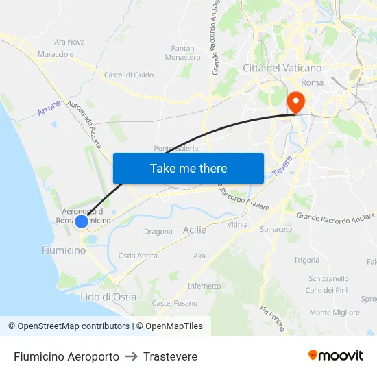 Fiumicino Aeroporto to Trastevere map