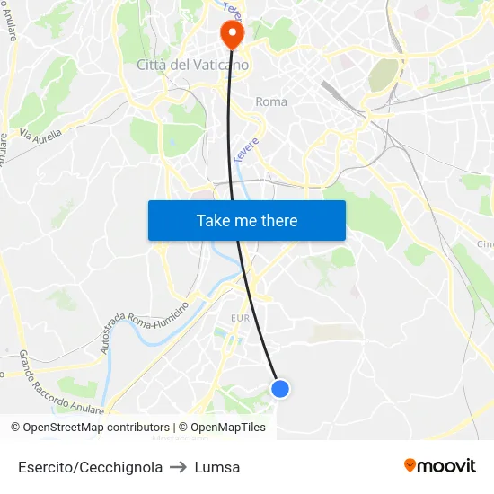 Esercito/Cecchignola to Lumsa map