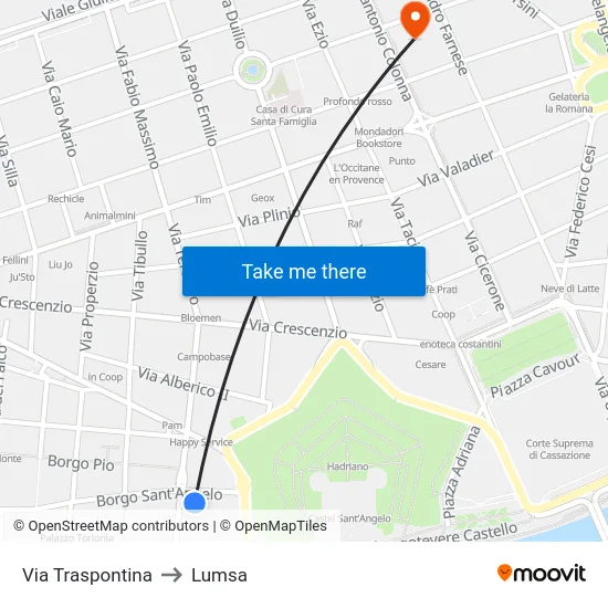Via Traspontina to Lumsa map