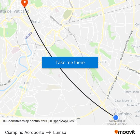 Ciampino Aeroporto to Lumsa map