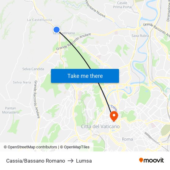Cassia/Bassano Romano to Lumsa map