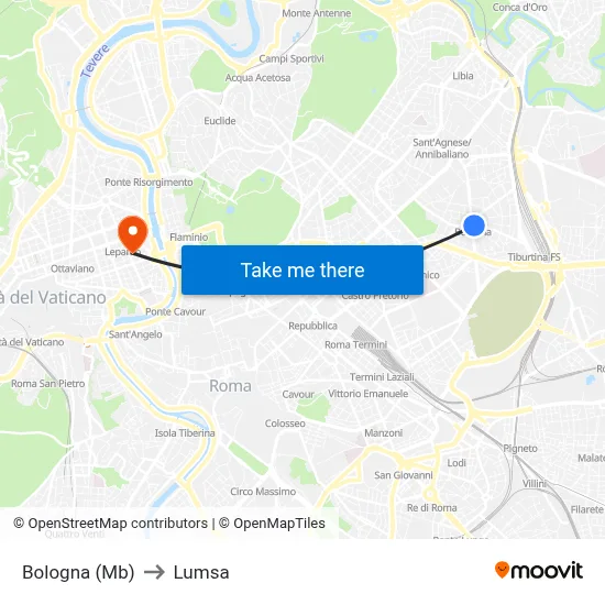 Bologna (Mb) to Lumsa map