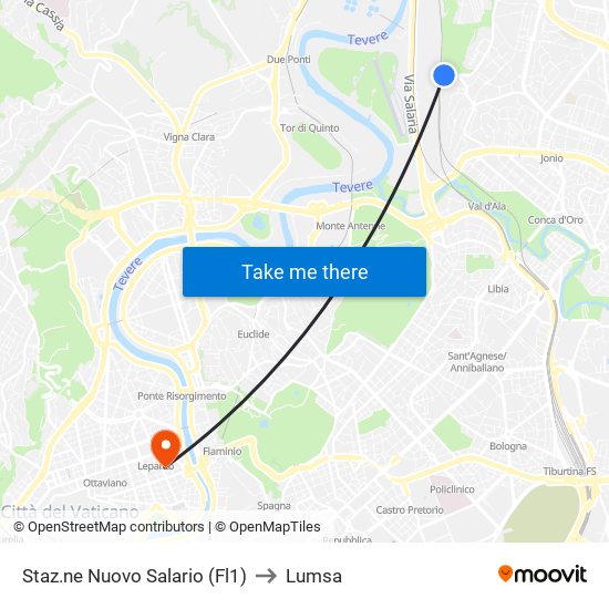 Staz.ne Nuovo Salario (Fl1) to Lumsa map