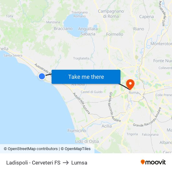 Ladispoli - Cerveteri FS to Lumsa map