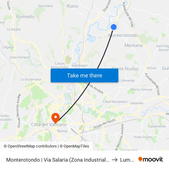 Monterotondo | Via Salaria (Zona Industriale) to Lumsa map