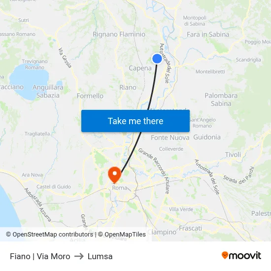 Fiano via Moro to Lumsa map