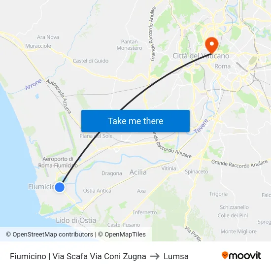 Fiumicino | Via Scafa Via Coni Zugna to Lumsa map