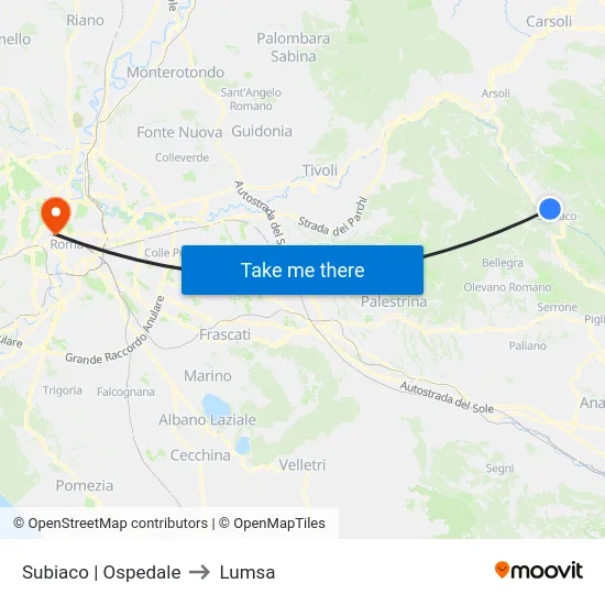 Subiaco | Ospedale to Lumsa map