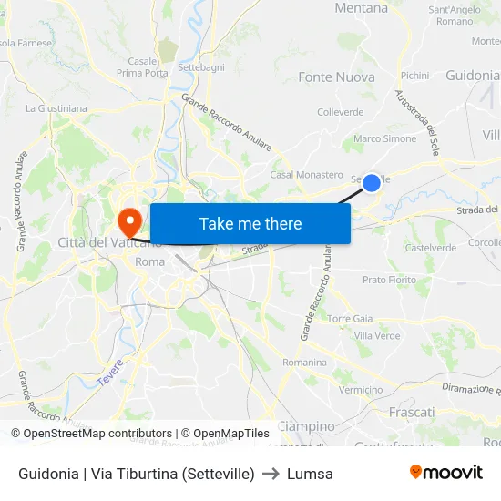 Guidonia | Via Tiburtina (Setteville) to Lumsa map