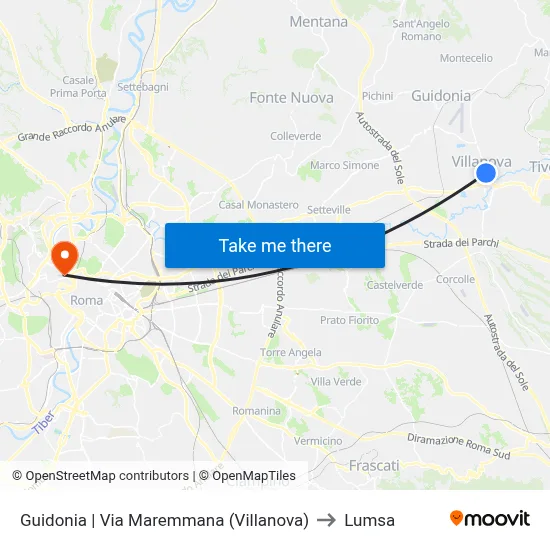 Guidonia | Maremmana Street (Villanova) to Lumsa map