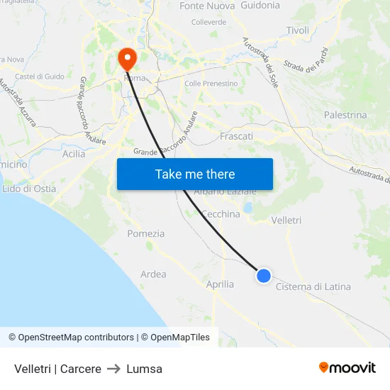 Velletri | Carcere to Lumsa map