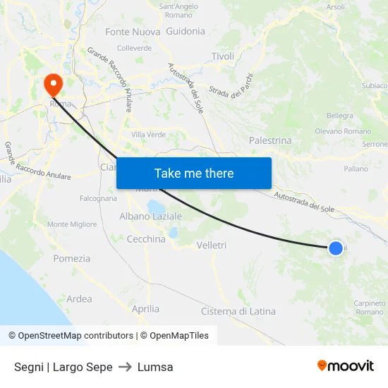 Segni Largo Sepe to Lumsa map