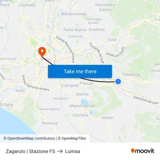 Zagarolo | Railway Station to Lumsa map