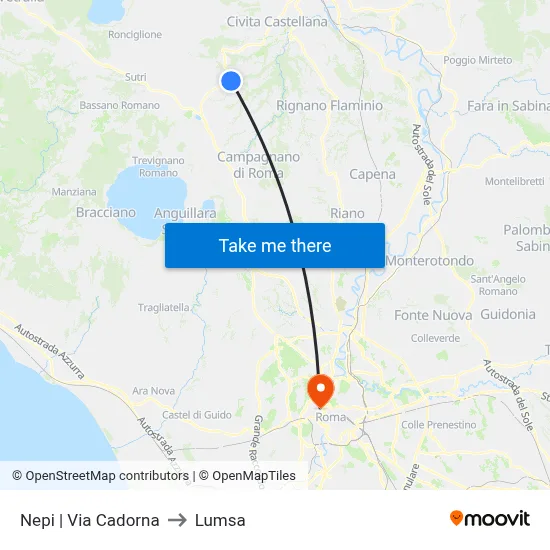 Nepi | Via Cadorna to Lumsa map