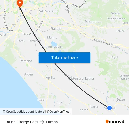 Latina | Borgo Faiti to Lumsa map