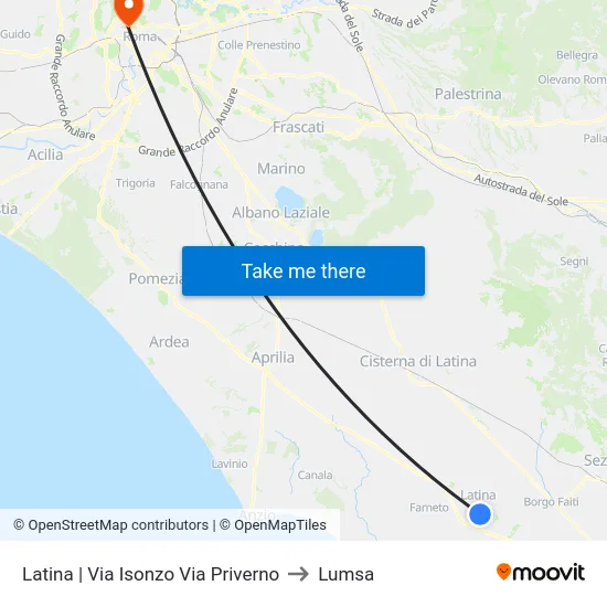 Latina | Via Isonzo Via Priverno to Lumsa map