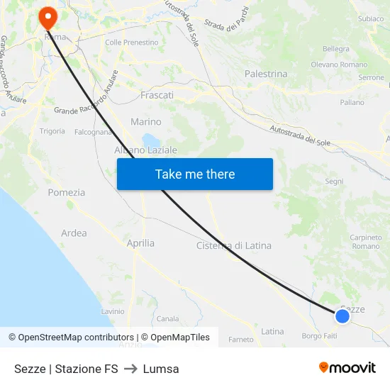 Sezze | Stazione FS to Lumsa map