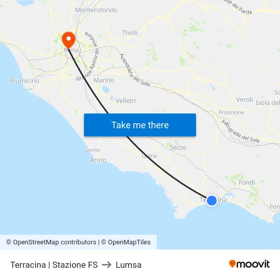Terracina | Stazione FS to Lumsa map