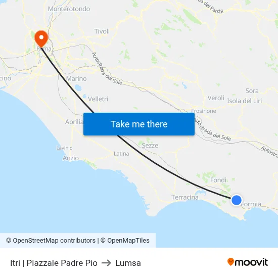 Itri | Father Pio Square to Lumsa map