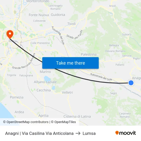 Anagni | Via Casilina Via Anticolana to Lumsa map