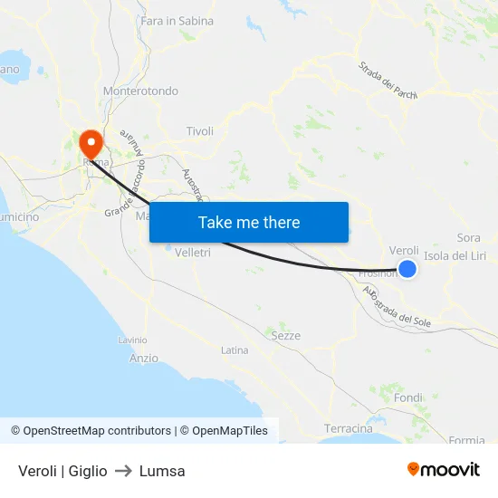 Veroli | Giglio to Lumsa map