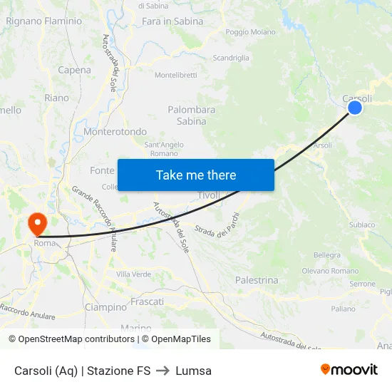 Carsoli | Railway Station to Lumsa map