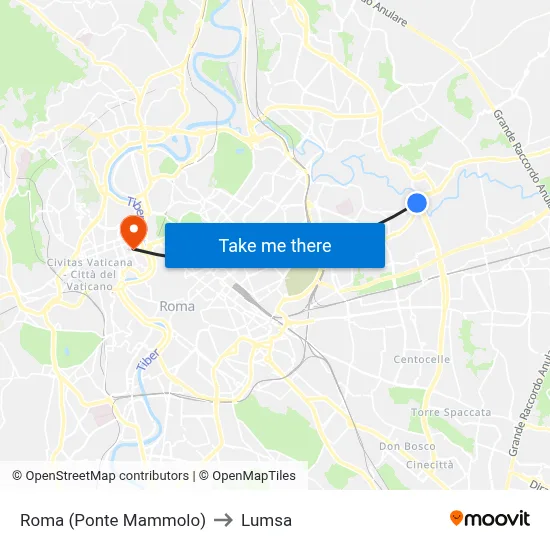 Rome (Ponte Mammolo) to Lumsa map