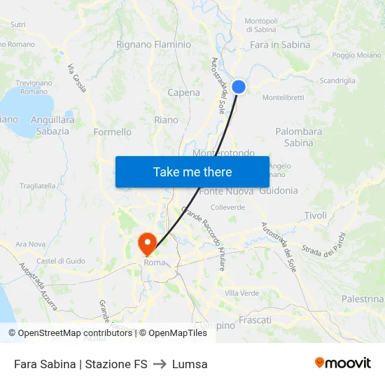 Fara Sabina | Railway Station to Lumsa map